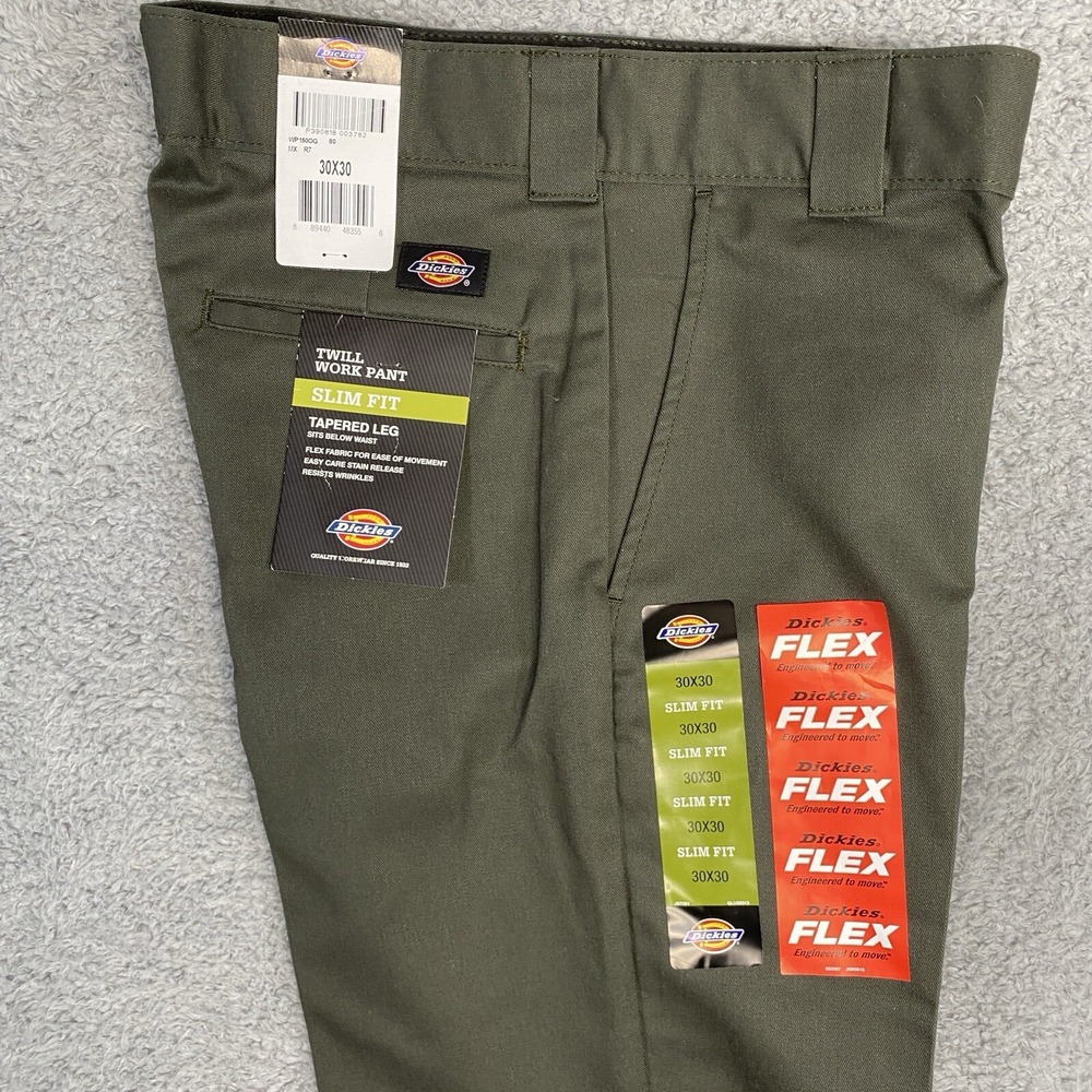 Dickies Pants 30x30 Green Slim Fit Tapered Leg‎ Flex Twill NWT - Picture 2 of 15